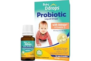 Ddrops Baby Probiotic with Vitamin D, 60 Drops - Colic Symptom Relief for Newborns and Infants - Easy-to-Use, Just One Drop Daily, No Sugar, Non-GMO, Allergy-friendy