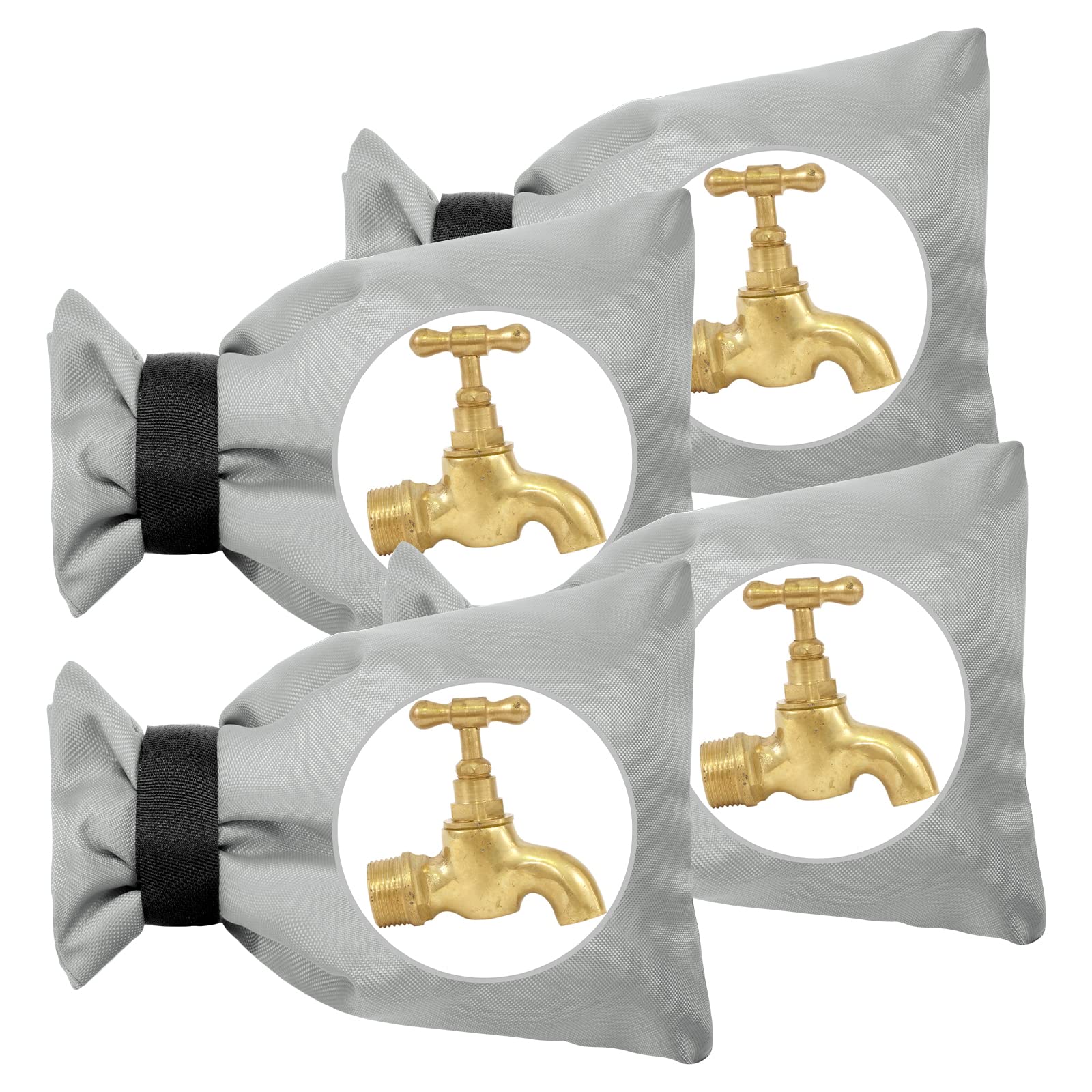 OFFCUP Outside Tap Covers for Winter, 4pcs Thickened Outdoor Tap Cover, Large Outdoor Tap Cover Large Insulated Protector Outdoor Faucet Covers for Winter from Freezing Bursting (Grey)