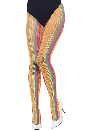 Smiffys Damen Netzstrumpfhose, Gestreift, One Size, Neon Bunt, 44633