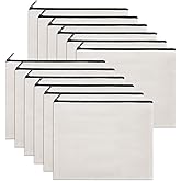 Sinzip 12 Pieces White Cotton Canvas Makeup Bag, Multipurpose Cosmetic Bag with Zipper Travel Toiletry Pouch, Blank DIY Craft Bag (White, L)