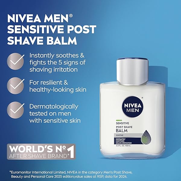 NIVEA MEN REAL MADRID LIMITED EDITION DESIGN SENSITIVE POST SHAVE BALM, WITH VITAMINPRO COMPLEX, ALCOHOL FREE AFTER SHAVE BALM FOR MEN, 3.3 FL OZ BOTTLE