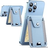 HiWe for Magsafe Wallet Stand with Privacy Flap, Strongest Magnetic Wallet for iPhone 17/16/15/14/13/12 Series, 9 Cards Holder, ID Window, Leather RFID, 3 Slots, Sky Blue
