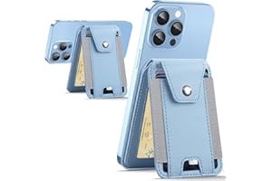 HiWe for Magsafe Wallet Stand, Magnetic Card Holder with Snap Fastener for iPhone 15/14/13/12 Series, Vegan Leather, Fit 8 Cards, RFID Blocking, Sky Blue