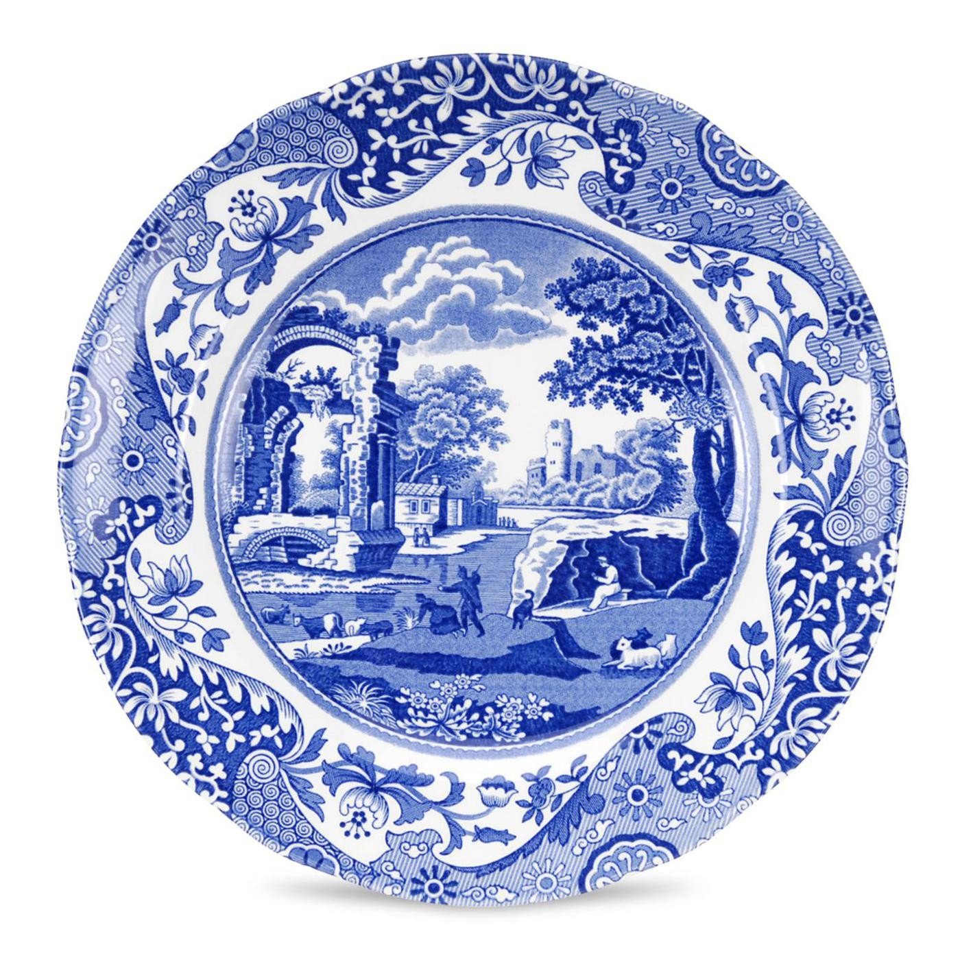 Spode x Blue Italian Set of 4 Salad Plates - Featuring the Iconic Blue and White Design and 18th Century Imari Oriental Border, Made in England, Dishwasher & Microwave Safe, 19cm