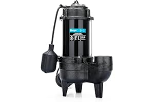 BOMGIE 1/2 HP Sewage/Effluent Pump, 6000 GPH Submersible Basement Sewer Pump with 10ft Auto Float Switch, Cast Iron Sump Ejector, 2'' NPT for Sewage Basin, 115V