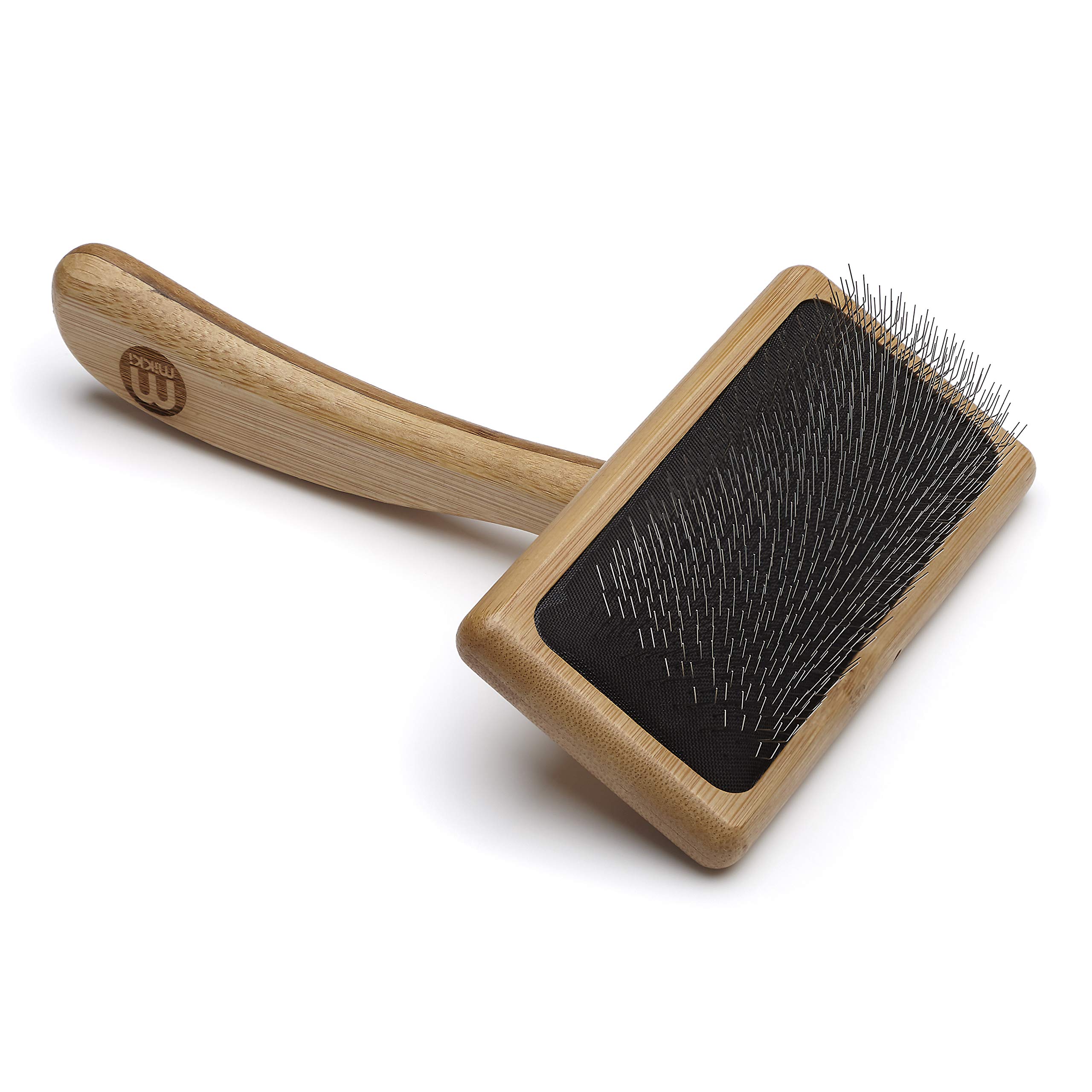 Mikki Bamboo Soft Pin Slicker Brush for Dog, Cat, Puppy, for Medium, Long and Curly Coats, Removes Knots, Tangles, Dead Hair, Handmade from Natural Bamboo, Medium