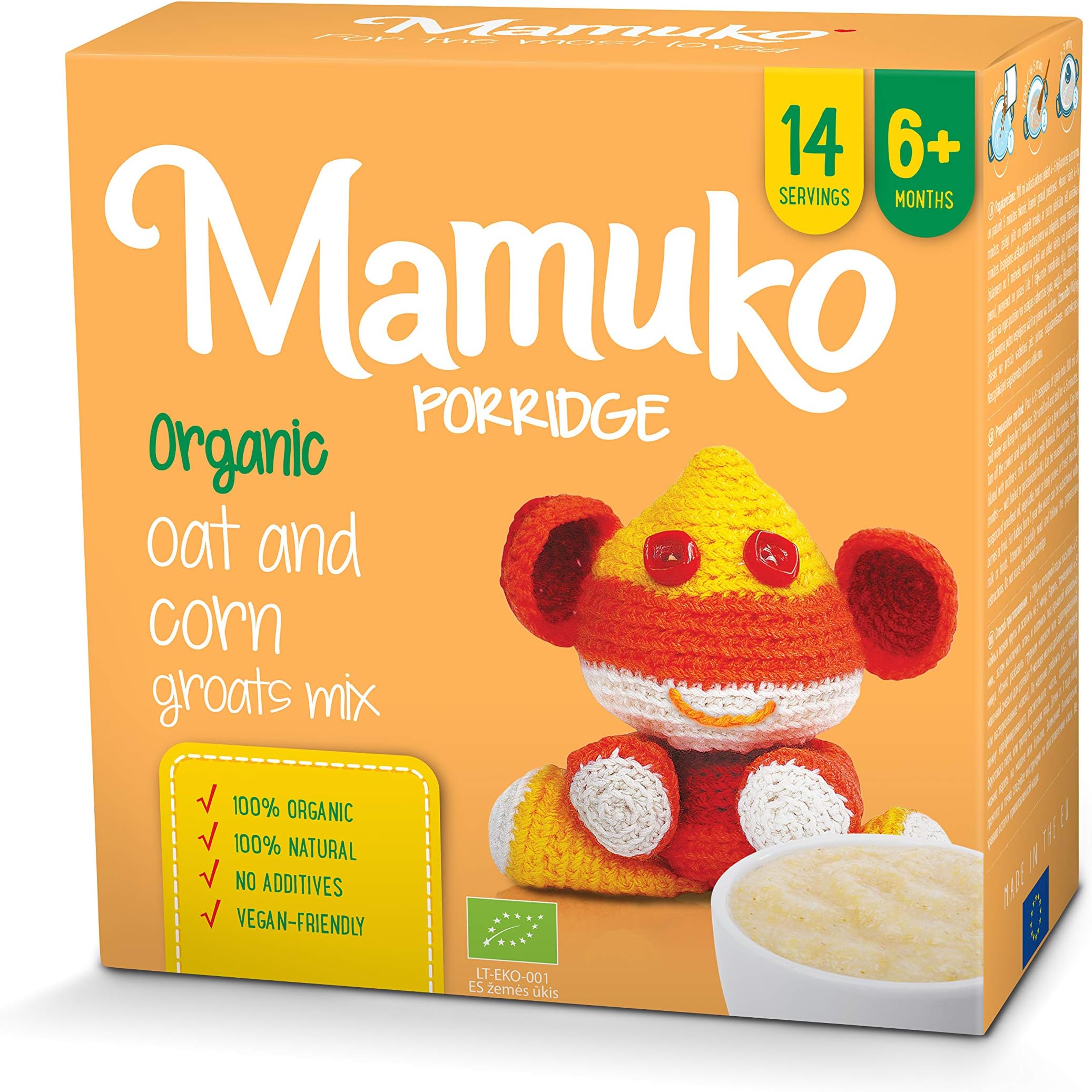 MAMUKO PORRIDGE - 2 Grain. Organic Mix of Oat and Corn Groats, 6+ Months (Orange)