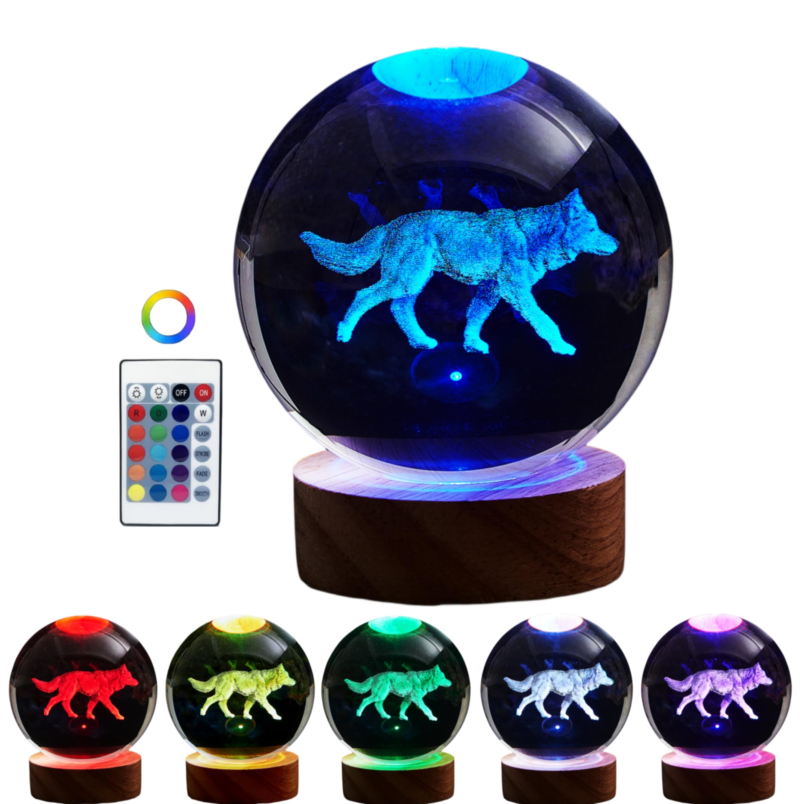 Photo 1 of 3D Wolf Crystal Ball Lamp,Lifelike Wolf Night Light,16 Colors Changing Light,Dimmable Remote Control,Wolf Lamp Gift (Wolf)