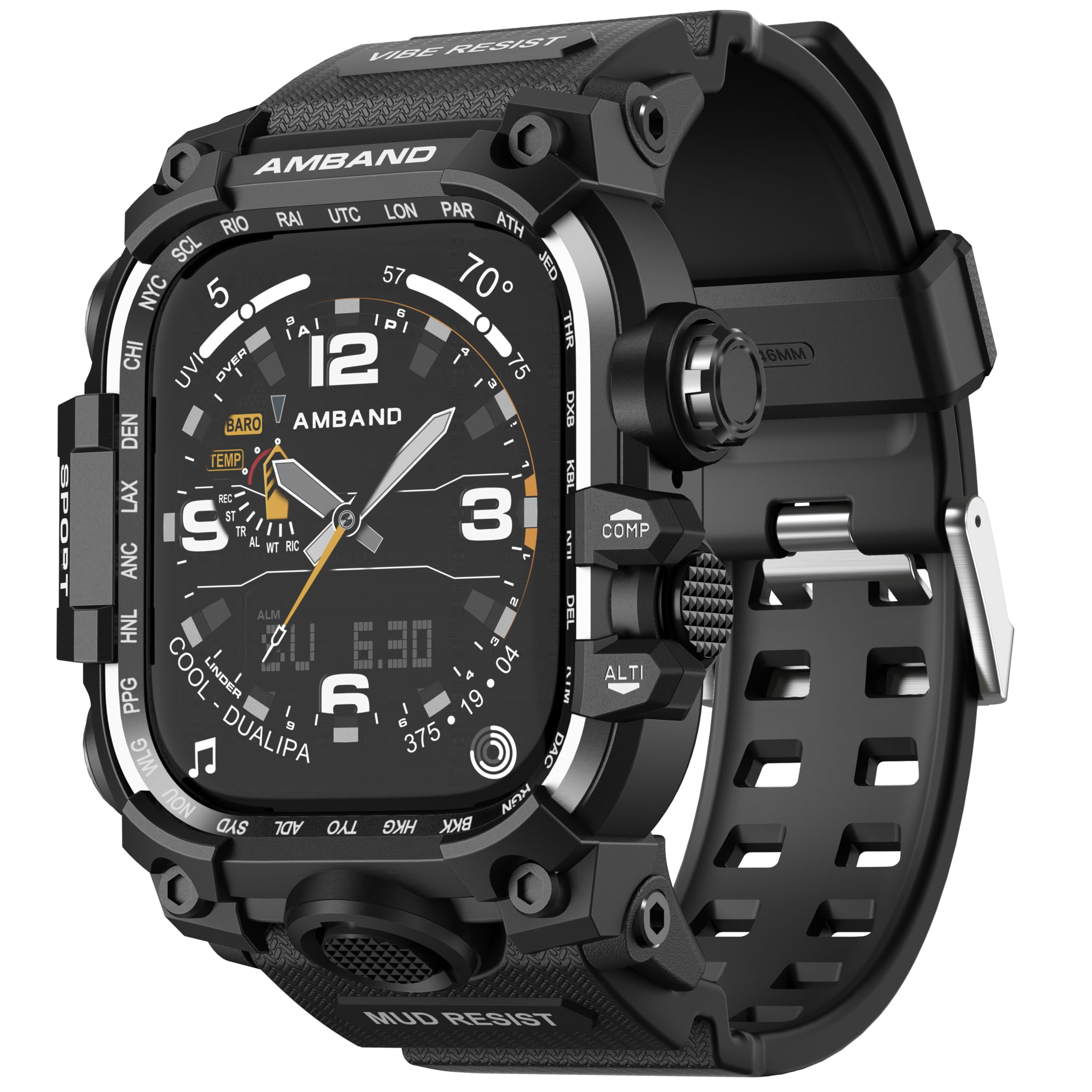 Photo 1 of Watch case amBand Rugged Case with Band for Apple Watch 46mm, Compatible with Apple Watch (iWatch) Series 10, Military Grade Shockproof Bumper Cover, Tactical Band for Men, Matte Black