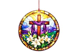 DuduCraft Easter Decoration Christmas Ornament suncatcher Effect Window Decorations, Jesus Cross Christian Decor for Christian Gifts, Religious Easter Gifts, He is Risen Decor, Christmas Ornament