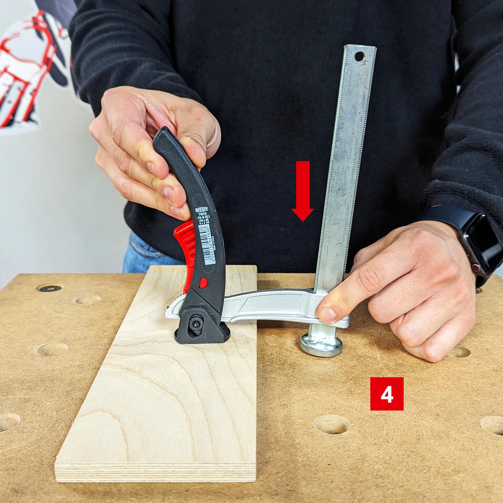 BESSEY Spannelement für Multifunktionstische TW20-15-8KLI-SET, Stabiler Gleitbügel aus leichtem Magnesium zum schnellen und vibrationssicheren Spannen, Gewicht 0,62 Kg 5