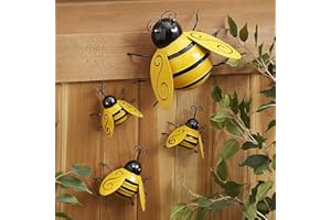 Metal Wall Art 4PCS Metal Bumble Bee Wall Decor, 3D Iron Bee Art Sculpture Hanging Wall Decorations for Outdoor Home Garden