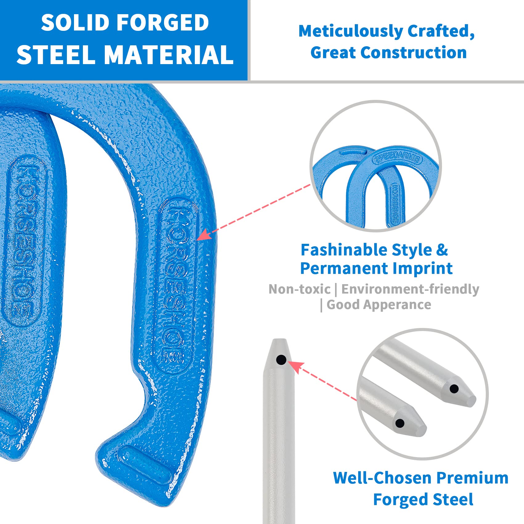 SpeedArmis Horseshoes Outside Game Set - Universal Size Lawn Horseshoes Outdoor Games for Parties Beach Backyard, Includes 4 Horseshoes, 2 Steel Stakes and Durable Carrying Bag