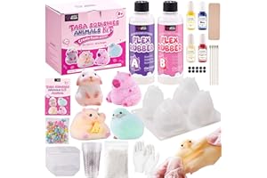 LET'S RESIN Flex Rubber for Taba Squishy Kit, All-in-one Beginner Kit for Squishy Maker, with 16oz Silicone Gel, Hamster/Capybara/Rabbit/Chick Silicone Molds, Color Paste, Flocking Powder, Ideal Gifts