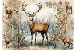 EUROPEAN EXCELLENCY Printed Decoupage Paper for Crafts, Rice Paper for Decoupage, Scrapbooking Paper, Christmas Holiday Arts and Crafts Supplies, A4 (Winter Deer - 2 Sheets)