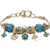 PalmBeach Goldtone Antiqued Crystal Charm Birthstone Bracelet (13mm), 8 inch Adjustable Month 3