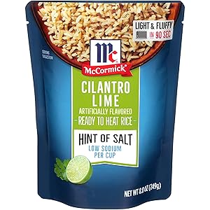 McCormick Hint of Salt Cilantro Lime Ready to Heat Rice, 8.8 oz (Pack of 6)