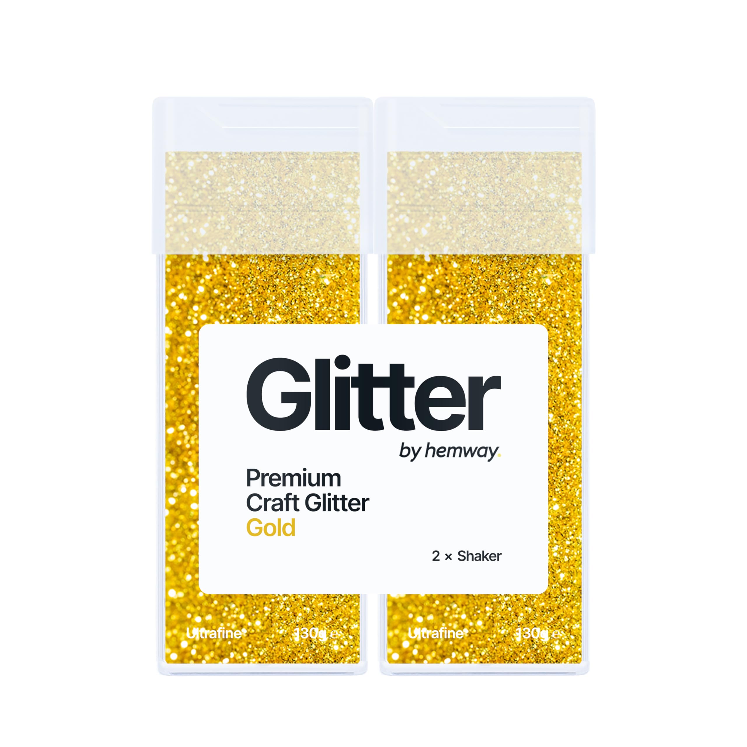 Hemway Glitter Shaker Gold 130g x2 Pack Ultrafine, Craft Glitter Shakers for Resin & Epoxy Crafts, Christmas Art Supplies, Nail, Body, Face, Eye, Festival, Crafting, Slime, Sparkle