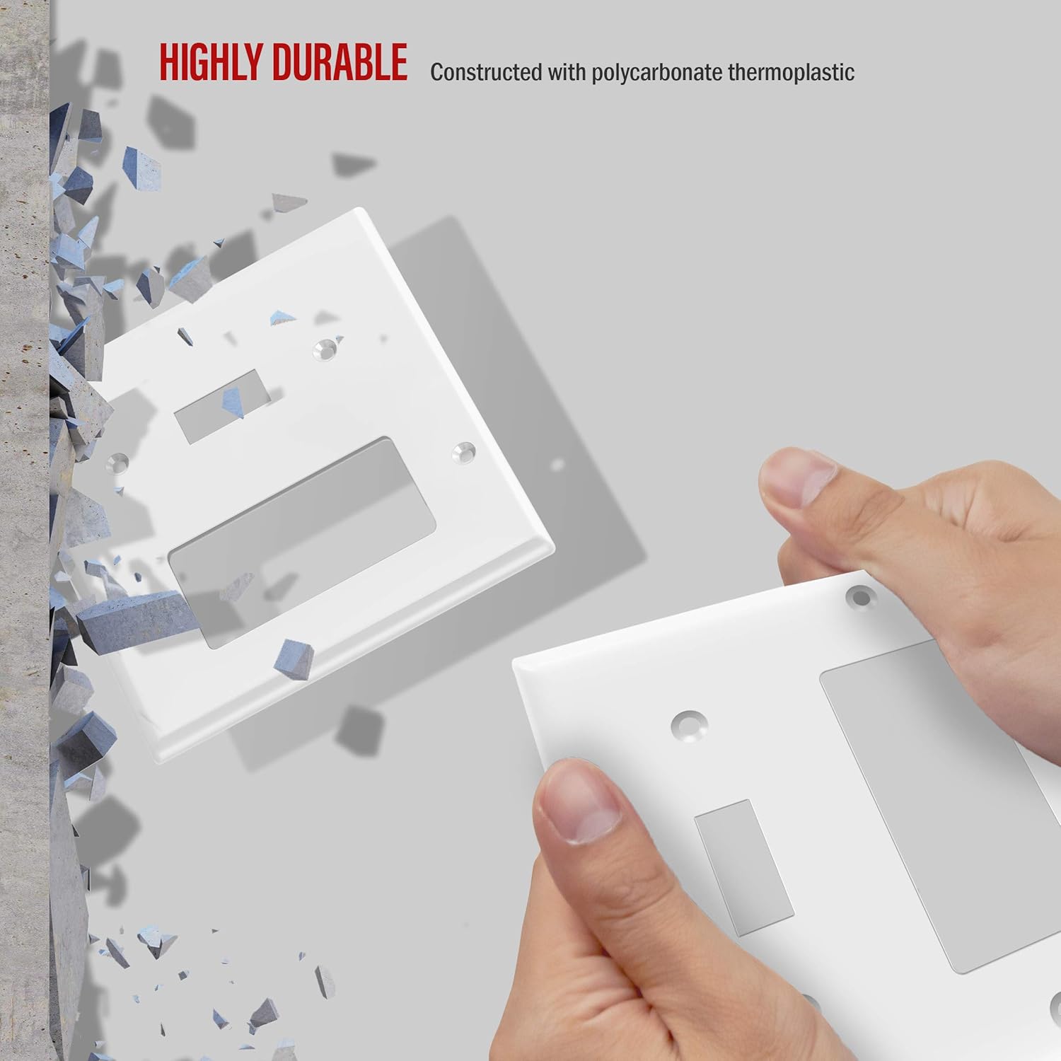 Enerlites 881131-W Decorator/Toggle Switch Wall Plate Combination, 2-Gang, White, Standard Size, Unbreakable Polycarbonate, Replacement Receptacle Faceplates Outlet Cover: Home Improvement