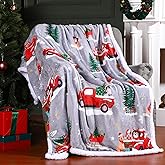 FuWeave Christmas Throw Blankets 50 x 60 Inch Xmas Sherpa Throw Plush Holiday Flannel Warm Soft Blankets and Throws for Xmas Gift Home Couch Bed Sofa(Grey,Truck)