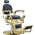 Lilfurni Professional Adjustable Vintage Barber Chair for Hairdressers Heavy Tattoo Shampoo Beauty Salon Equipment(Golden)