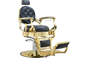 Lilfurni Professional Adjustable Vintage Barber Chair for Hairdressers Heavy Tattoo Shampoo Beauty Salon Equipment(Golden)