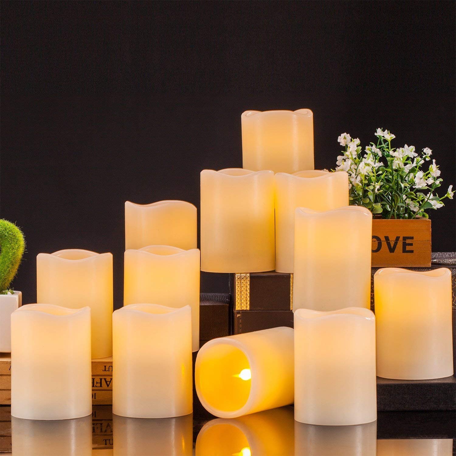 HANZIM Flameless Candles Set of 12 (D 3'' H4'') Battery Operated LED