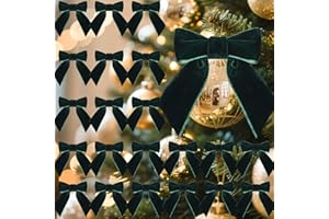 Glitinsel 30 Pcs Velvet Ribbon Bows 5" x 4" Pre Tied Christmas Velvet Bows with Twist Tie for Gift Packaging Christmas Tree Wreaths Door Windows Wedding Party Decoration(Forest Green)