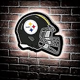Team Sports America Evergreen NFL Pittsburgh Steelers Ultra-Thin LED Light Wall Sign Decor | Full Size Replica Helmet | 19.5 x 15 Inches | Made in the USA
