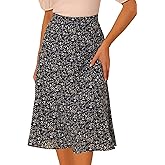 Allegra K Women's Floral Midi Skirt Peasant Elastic Waist A-Line Ditsy Leave Print Skirts