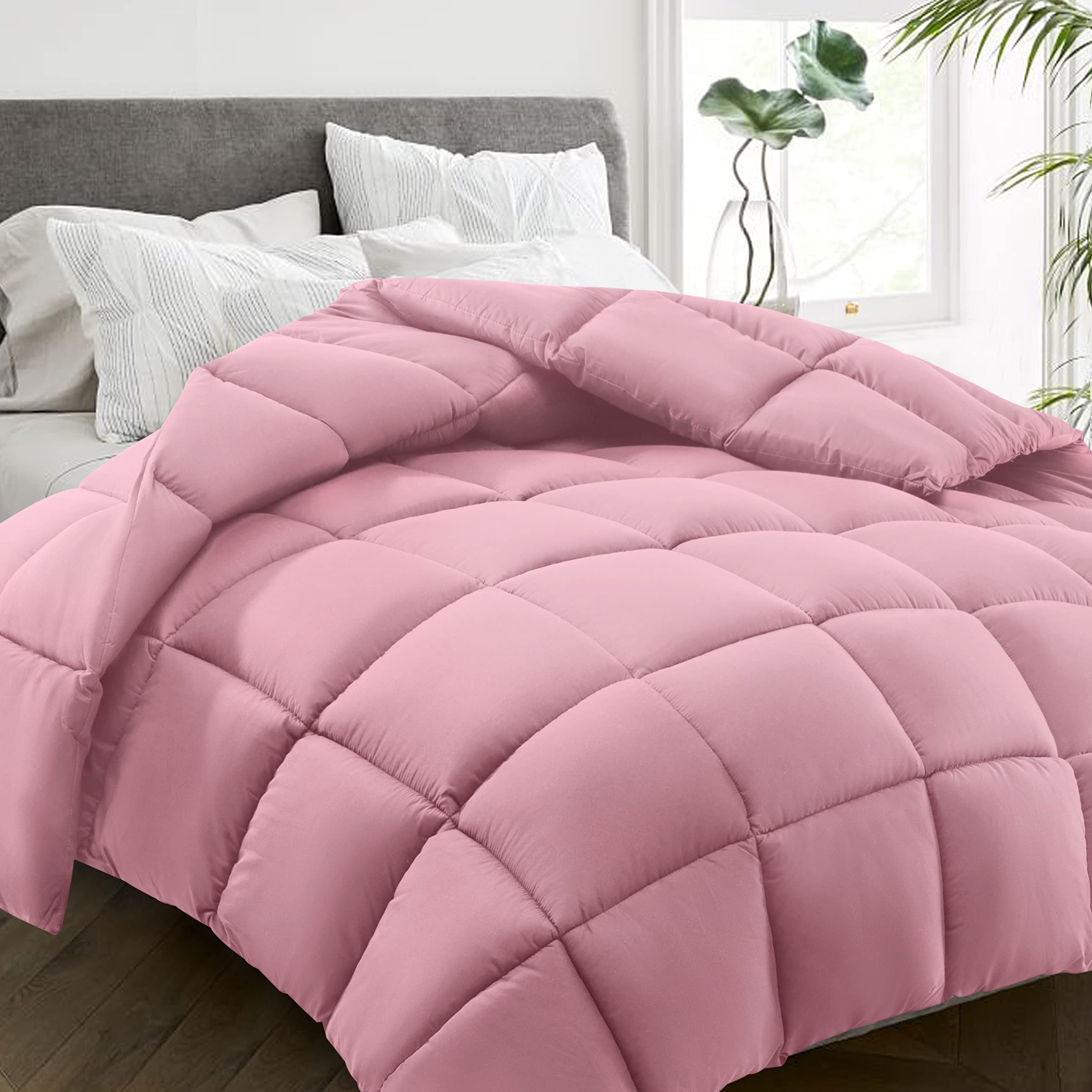 HYLEORY All Season Full Size Bed Comforter - Cooling Down Alternative Quilted Duvet Insert with Corner Tabs - Winter Warm - Machine Washable - Pink