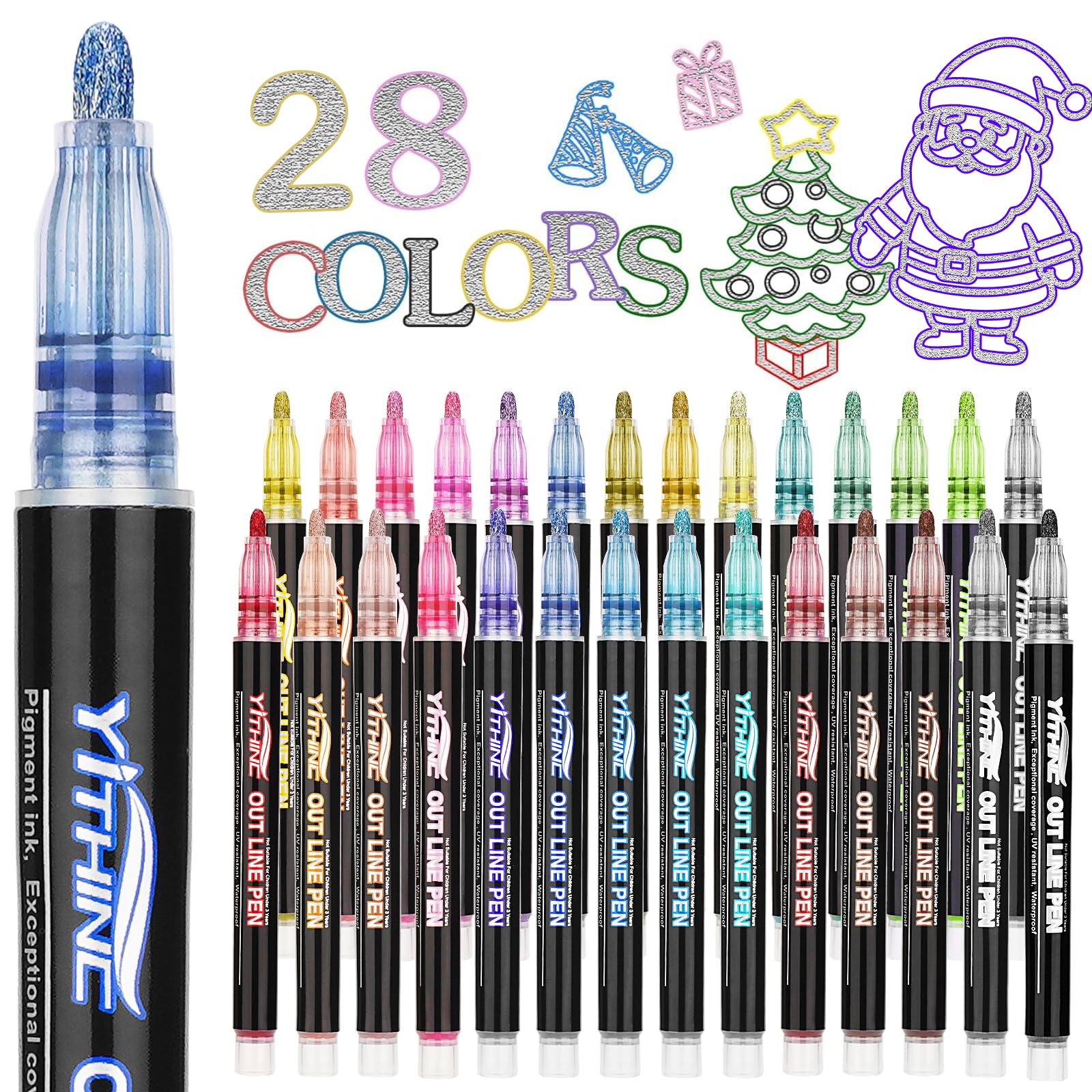 Outline Shimmer Markers, 28 Glitter Metallic Gel