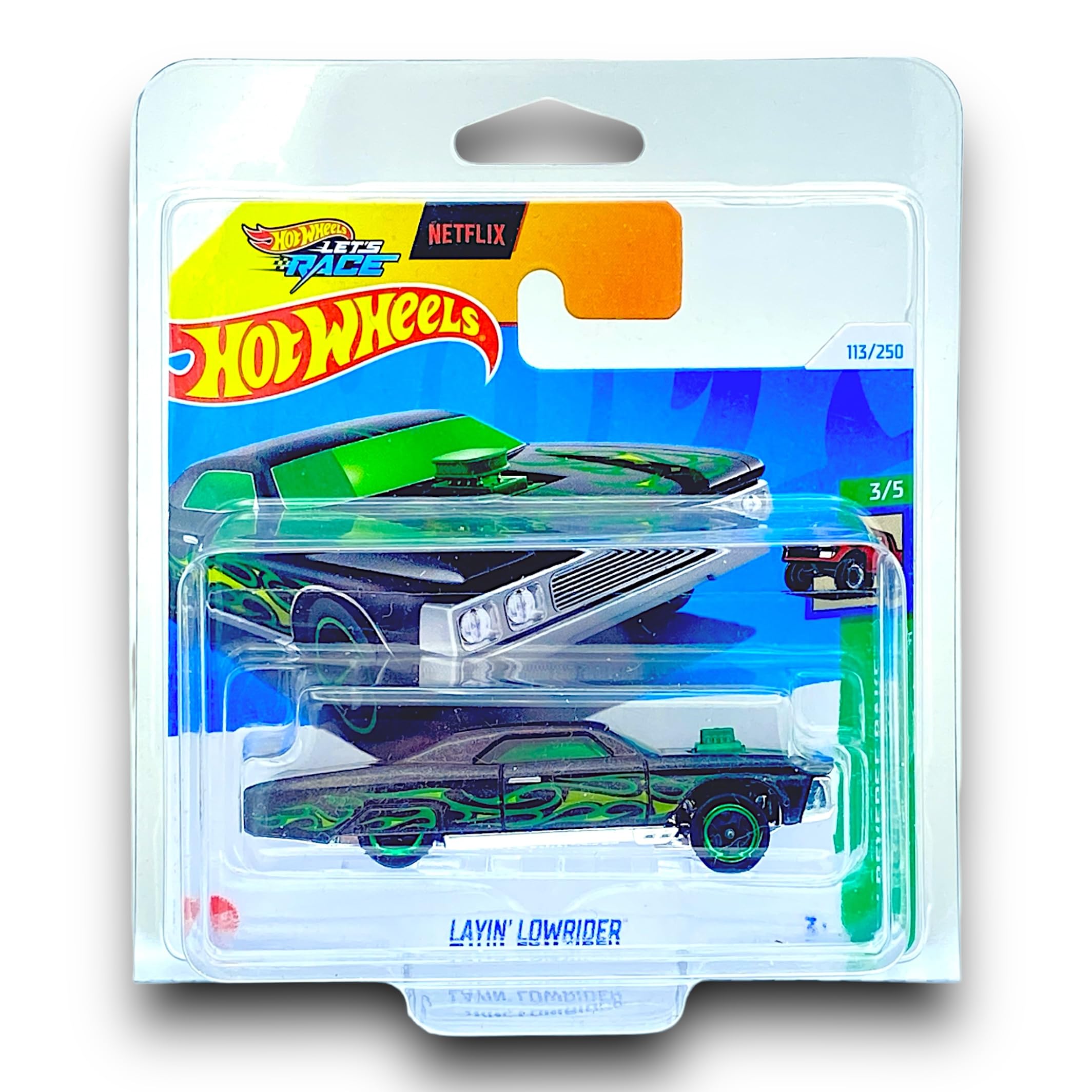 Hot Wheels Layin' Lowrider (Black & Green) 3/5 HW Reverse Rake - 2024-113/250 (Short Card) - COMES IN A GENUINE KLAS CAR KEEPER PROTECTOR CASE - HTB91