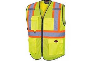 Pioneer Hi Vis Traffic Mesh Safety Vest for Men - Breathable - High Visibility Reflective Tape - 9 Pockets - Class 2 - Yellow