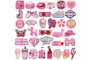 UNIPOMME 35Pcs Pink Shoe Charms for Girls Women, Cute Shoe Decoration Charms for Teens Adults, Shoe Accessories Birthday Party Favors Christmas