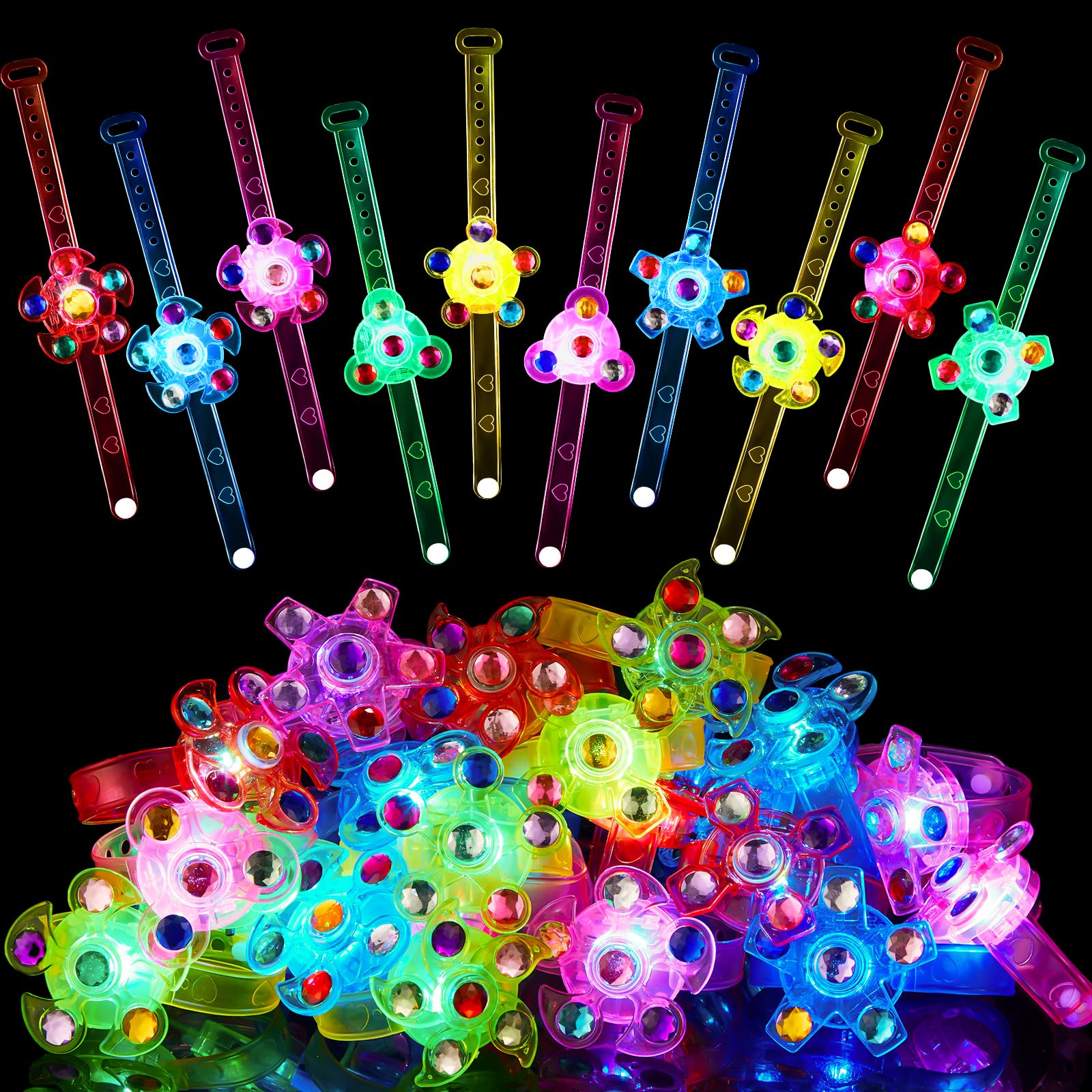 SCIONE 12 Pack LED Light Up Fidget Spinner Bracelets, Party Bag Fillers for Kids Glow in The Dark Party Supplies Treasure Box Toys for Class Birthday Gifts Xmas Stocking Stuffers for Teens Goodie Bags