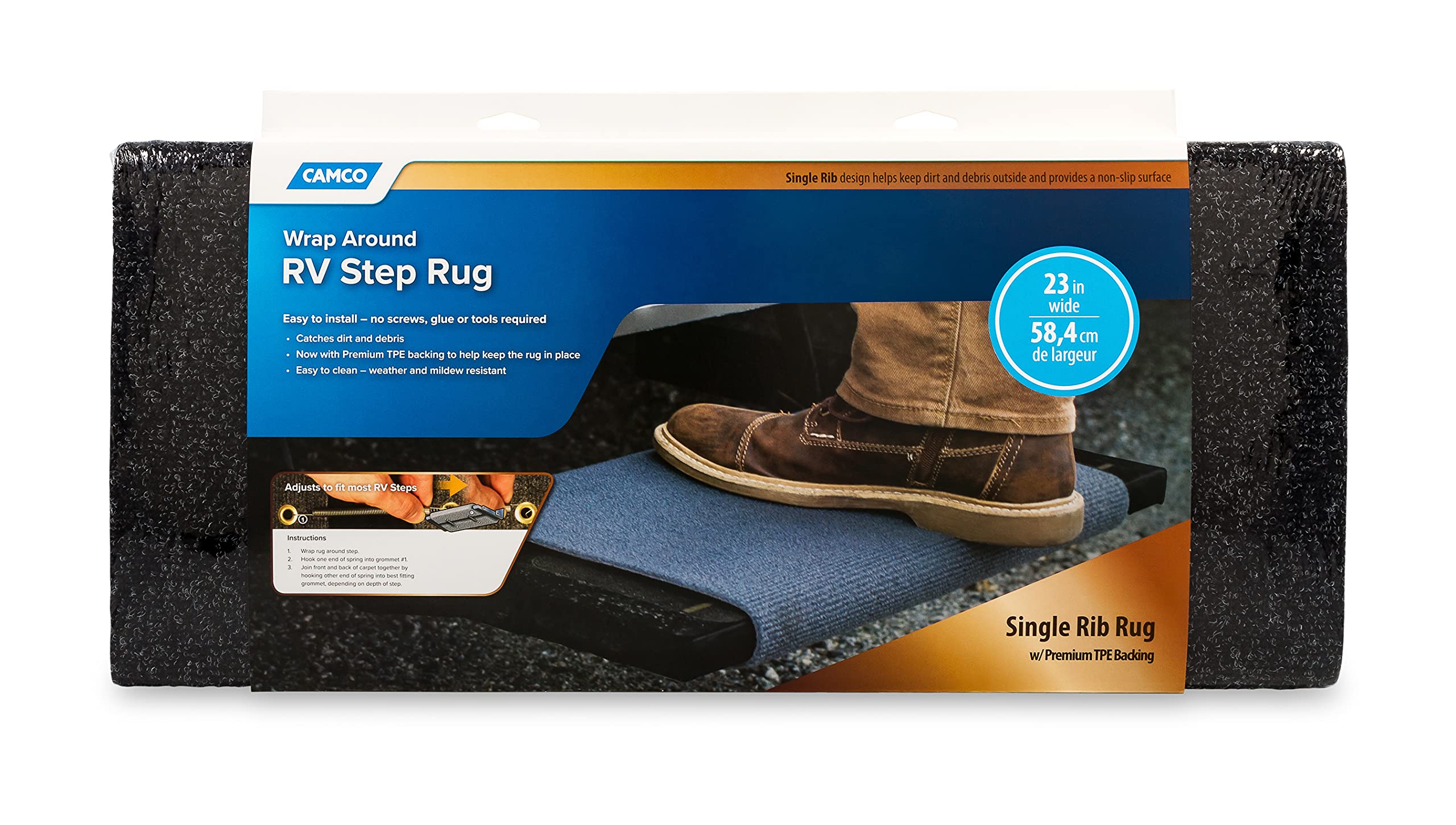 Camco 42909 Black Premium Wrap Around RV Step Rug (100% Polyester (22 ...