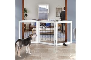 ZJSF Freestanding Dog Fence Indoor, Foldable Dog Gate for Doorways, Stairs or Hallways, Sturdy Wood Extra Wide Pet Gate with Support Feet for The House, White, 24 "Height-3 Panels