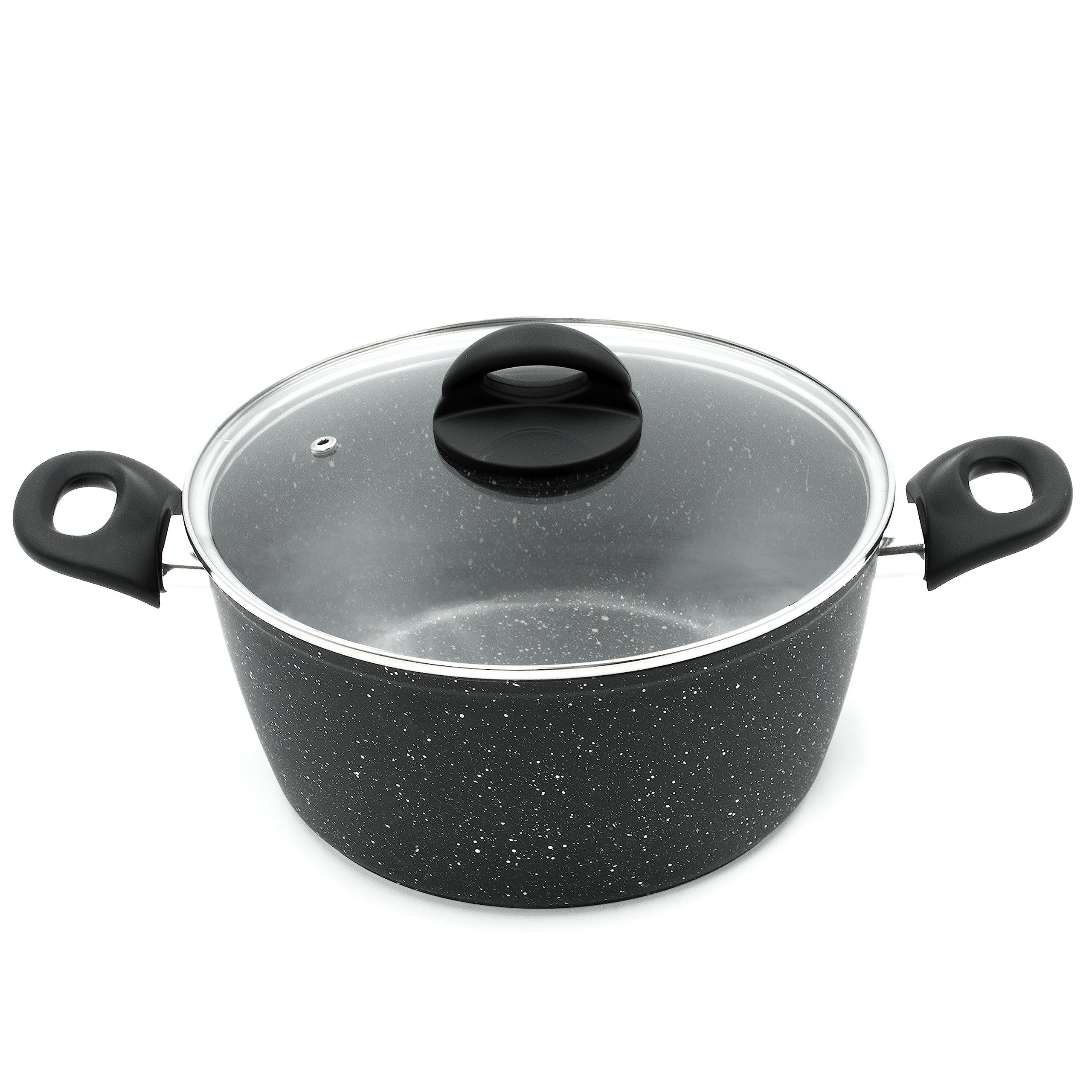Blackmoor 66130 Classic 24cm Stock Pot with Tempered Glass Lid / 5-Litre Capacity/Non-Stick Coating/Cool Touch Handles/Suitable for Induction, Gas & Electric Hobs/Black Colour