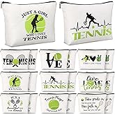 Pinkunn 18 Pieces Tennis Player Gift Makeup Bag Christmas Inspirational Cosmetic Bags Tennis Zipper Cosmetic Bags Travel Pouches for Coach Friend Women Girl Sister Daughter Gift, 9.8 x 7.5 inches