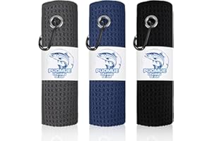 Puomue 3 Pack Microfiber Fishing Towels with Clip, 16" X 16", Waffle Pattern for Effective Cleaning of Fishing Gears or Dirty Hands, Perfect for Camping Towels and Hiking Towles, Grey/Blue/Black