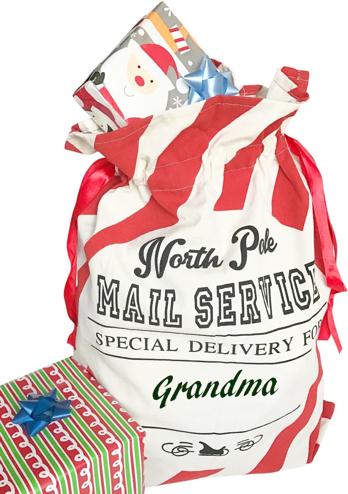 Tree Buddees North Pole Mail Personalizable Christmas Gift Bag (Red Stripes)