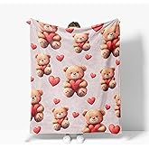 Bear Throw Blanket Cute Hearts Warm Bears Decor Soft Flannel Bears Blanket Teddy Bear Gifts for Kids Boys Girls Men Women 40" X 50"