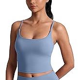 CRZ YOGA Butterlift Scoop Neck Crop Tank Tops for Women - Padded Adjustable U Back Camisole Workout Longline Sports Bras