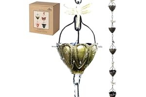 Rain Chains by JASINC 8.5 ft Dragonfly Cups Antique Treated Aluminum, to Replace Roof Gutter Downspout, with Installation Kit, Rainwater Catcher/Water Diverter, JAS8004AB