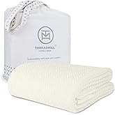 Threadmill Luxury Cotton Blankets for Queen Size Bed | All-Season 100% Cotton Queen Size Blanket | Herringbone Cozy, Soft Breathable Fall Thermal Blanket fits Full Size Bed | Tusk White