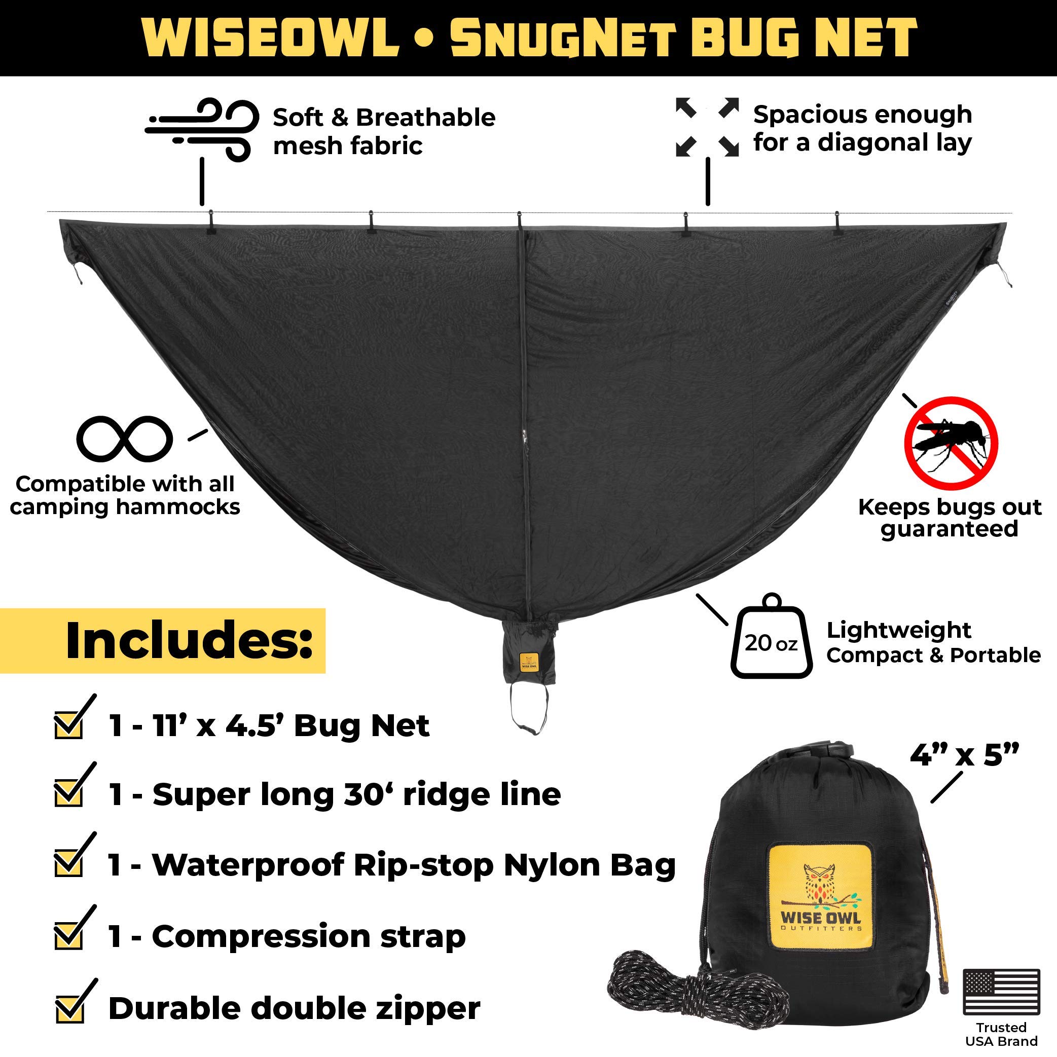 Wise Owl Outfitters Hammock Bug Net The Mosquito Net for Bugs Premium Quality Mesh
