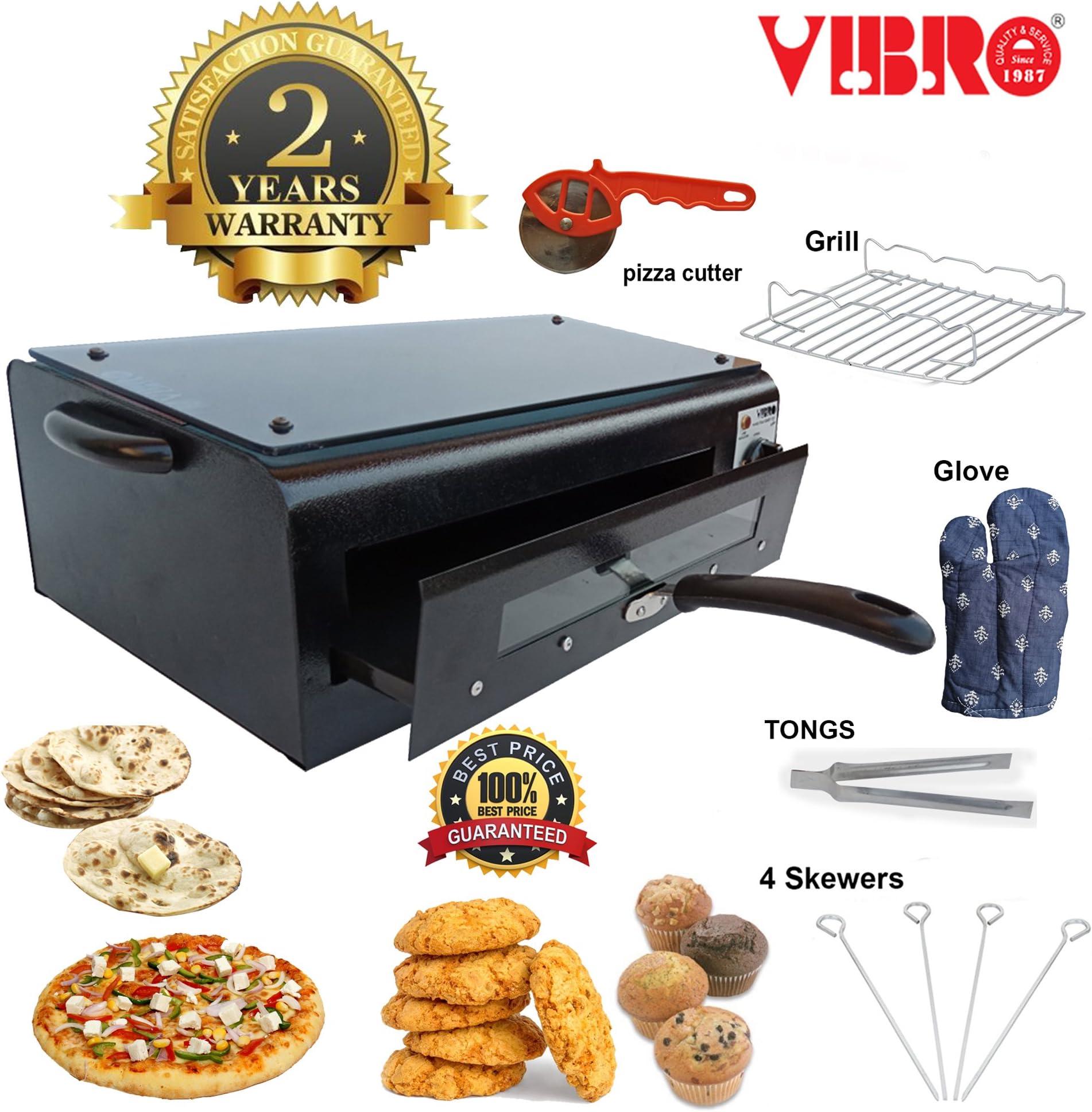 Vibro Master Chef 103-4 Electric Tandoor with Heat Selection Switch with Toughned Glass on top (2500watt) Front Opening