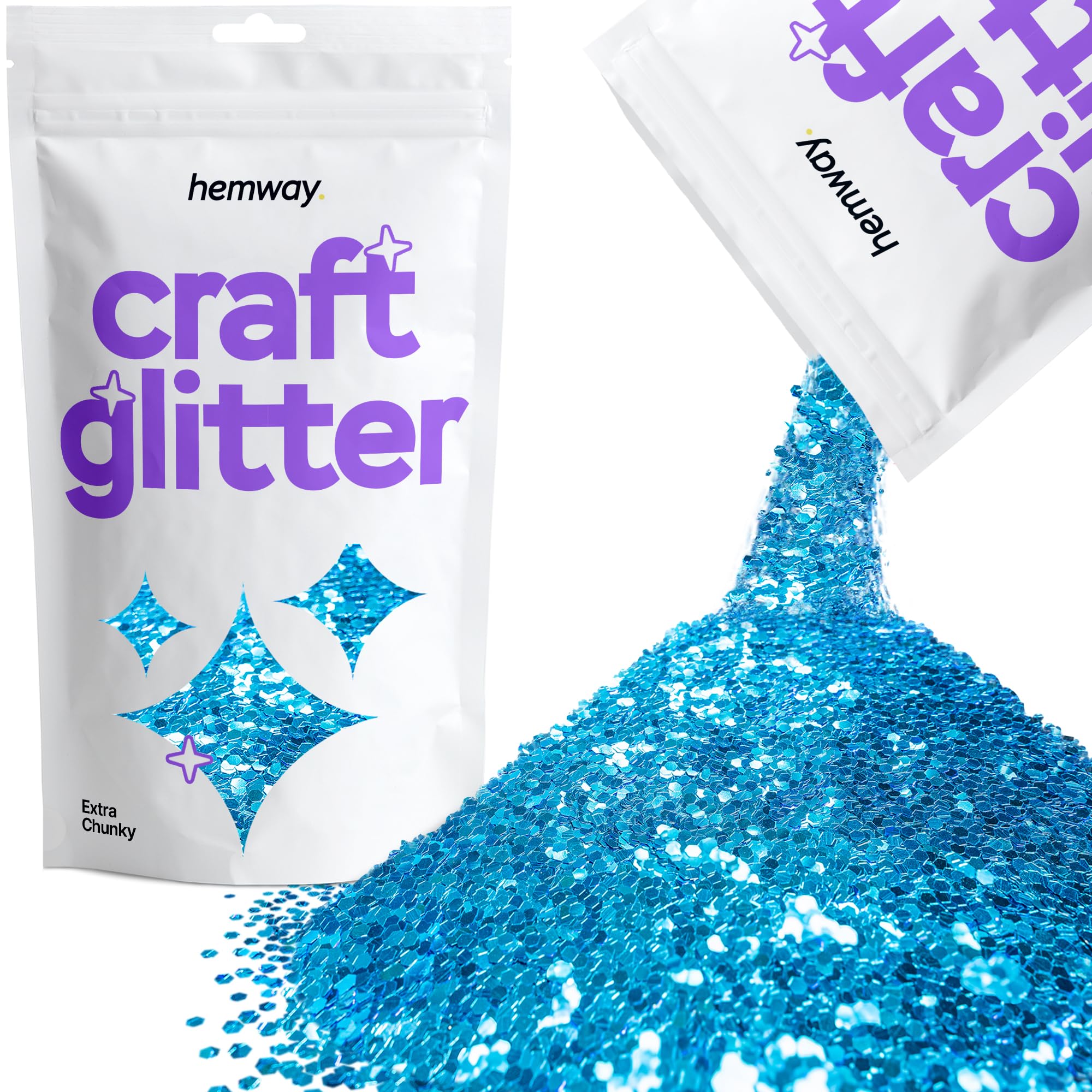 Hemway Craft Glitter Ocean Blue 100g Extra Chunky Glitter for Crafts, Resin, Cosmetic, Nail, Face, Body, Festival, Tumblers, Art, Candle, Crafting