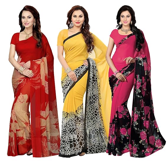 georgette with blouse piece Saree (Pack of 3)